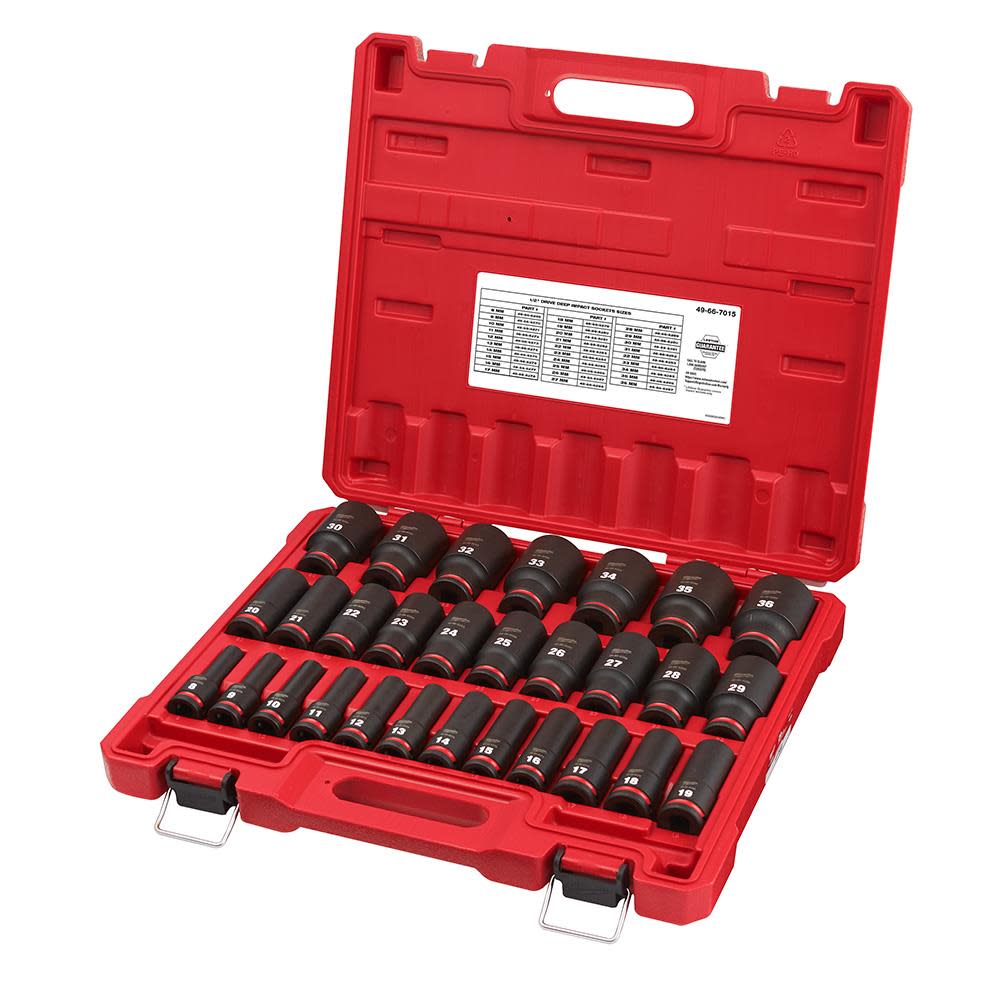 Milwaukee Impact Socket 1/2″ Drive Metric Deep 6 Point 29pc - Ascmtools