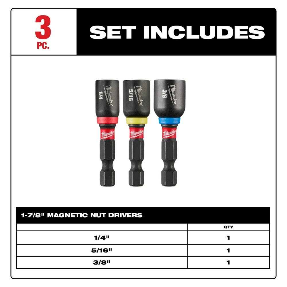 Milwaukee SHOCKWAVE 1-7/8 in. Magnetic Nut Driver Set - Ascmtools