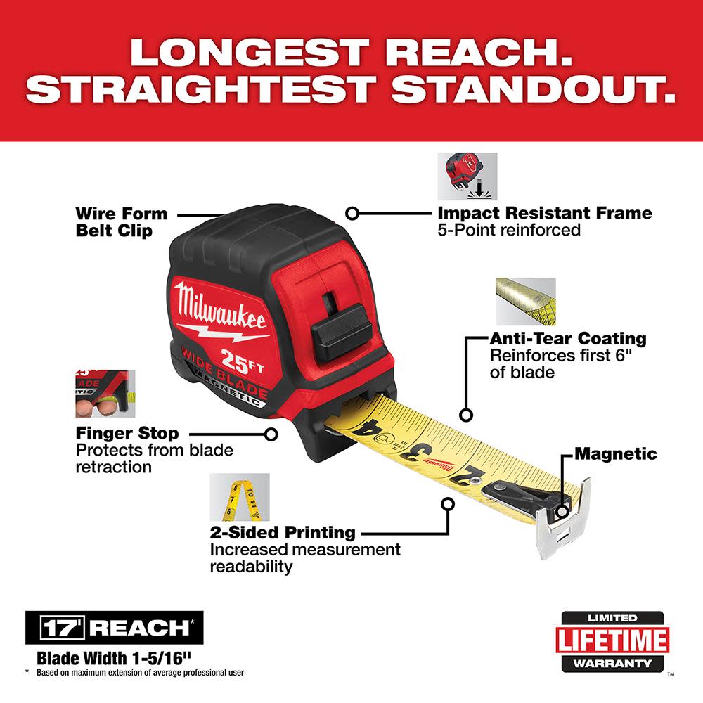 Milwaukee 25Ft Wide Blade Magnetic Tape Measure - Ascmtools