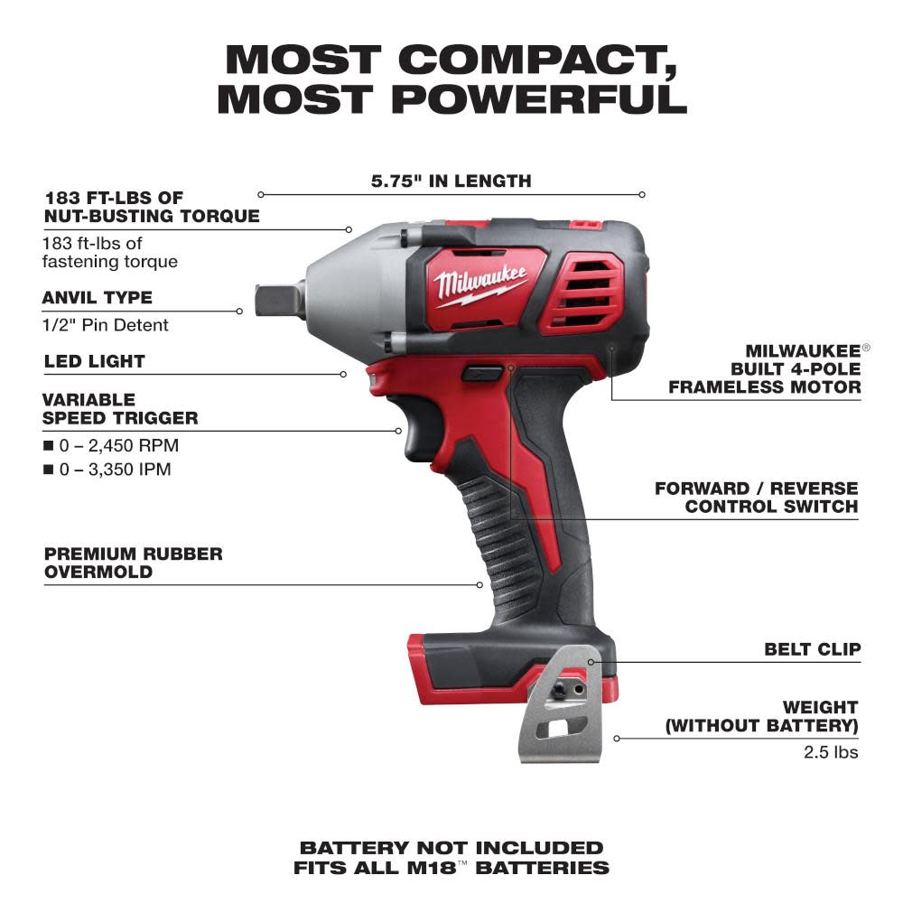 Milwaukee M18 1/2 In. Impact Wrench – Tool Only - Ascmtools
