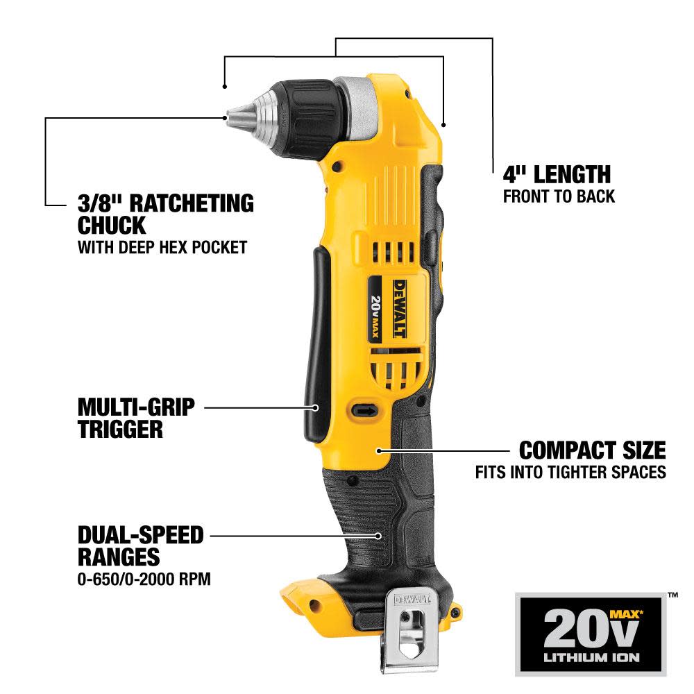 DEWALT 20V MAX 3/8″ Right Angle Drill/Driver with Starter Kit Bundle - Ascmtools