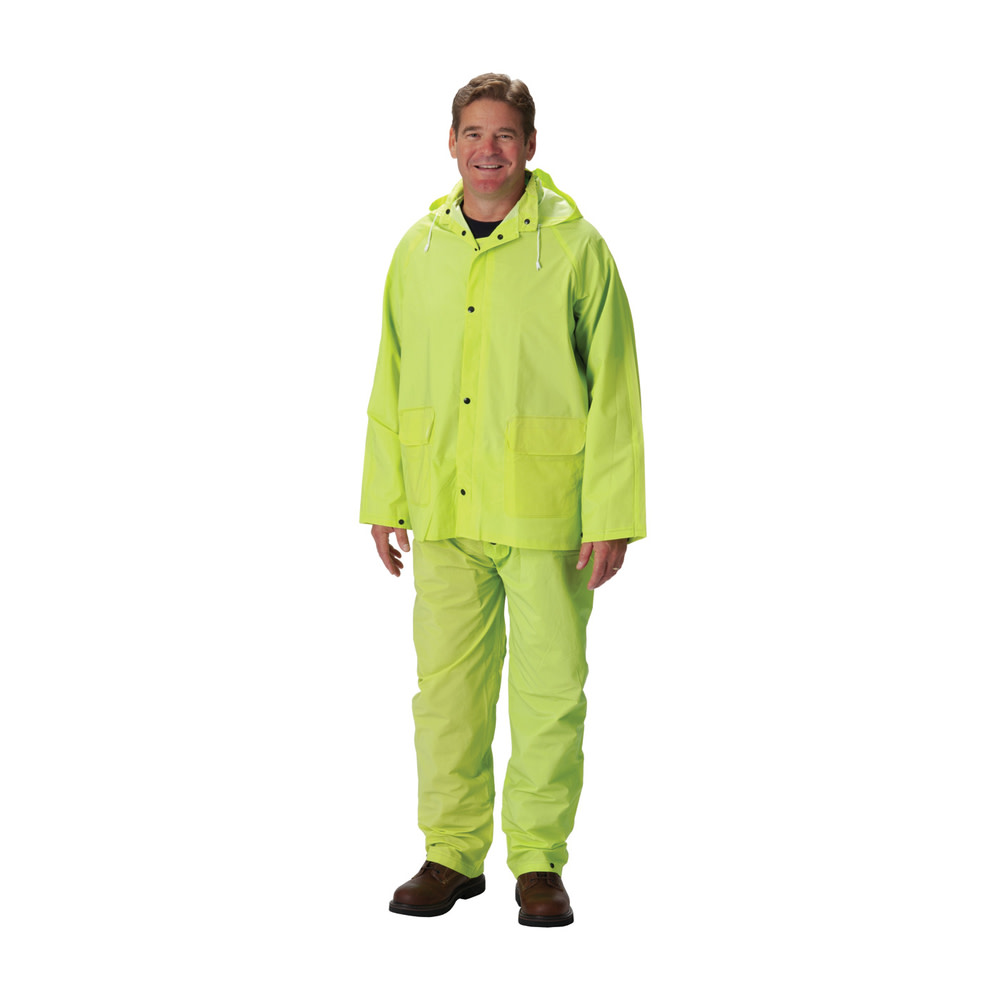 Rainsuit 3pc. .35mm PVC/Polyester, Hood, Corduroy Collar, Hi Vis LY, S - Ascmtools