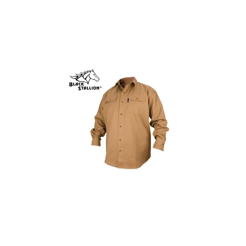 Black Stallion 7oz Khaki FR Cotton Work Shirt 2X - Ascmtools