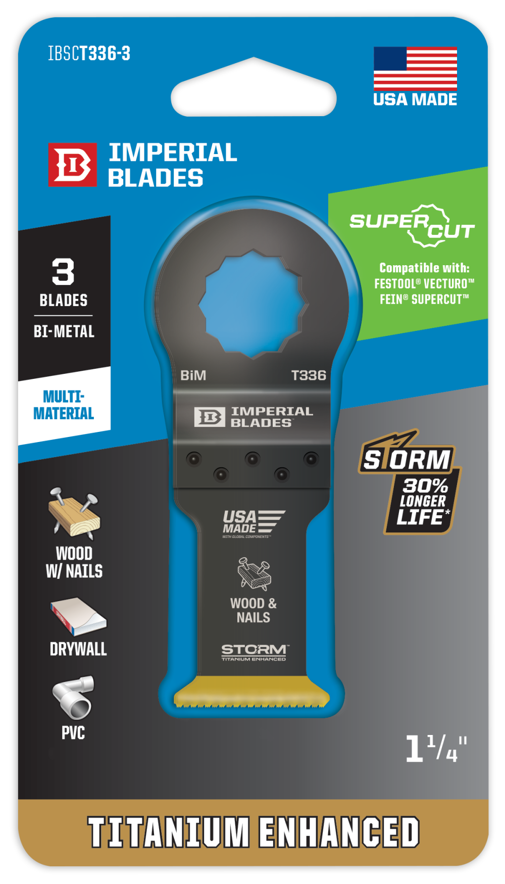 Imperial Blades SuperCut 1-1/4″ Storm Titanium Wood & Nails Blade 3PC - Ascmtools