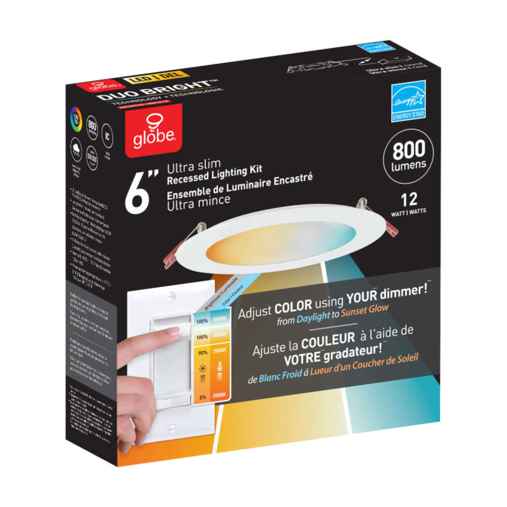 Globe Electric Ultra Slim Recessed Lighting Kit Plastic 12W LED - Ascmtools