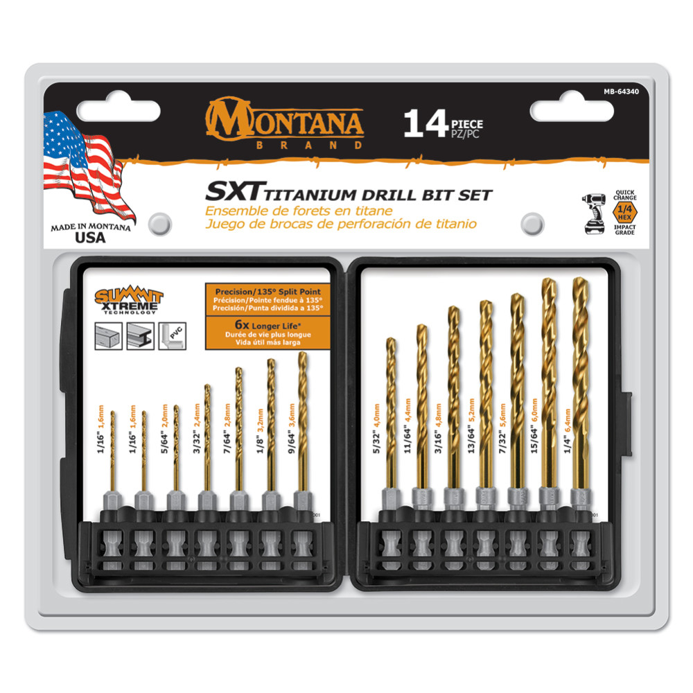 Montana Brand Tools Wood/Metal Drill Bit Set Titanium Coated 14pc - Ascmtools