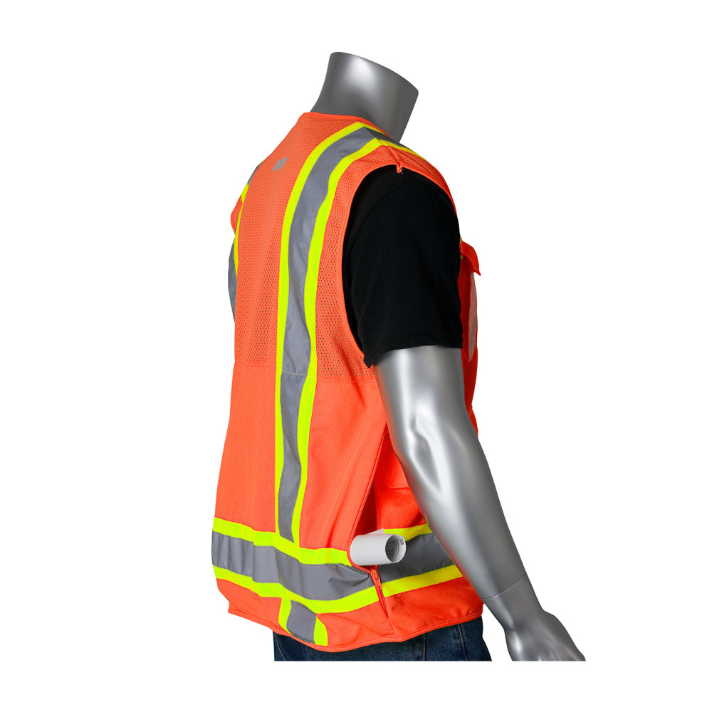Protective Industrial Products Surveyors Tech Vest Hi-Vis Orange Two-Tone Ten Pocket 4X - Ascmtools