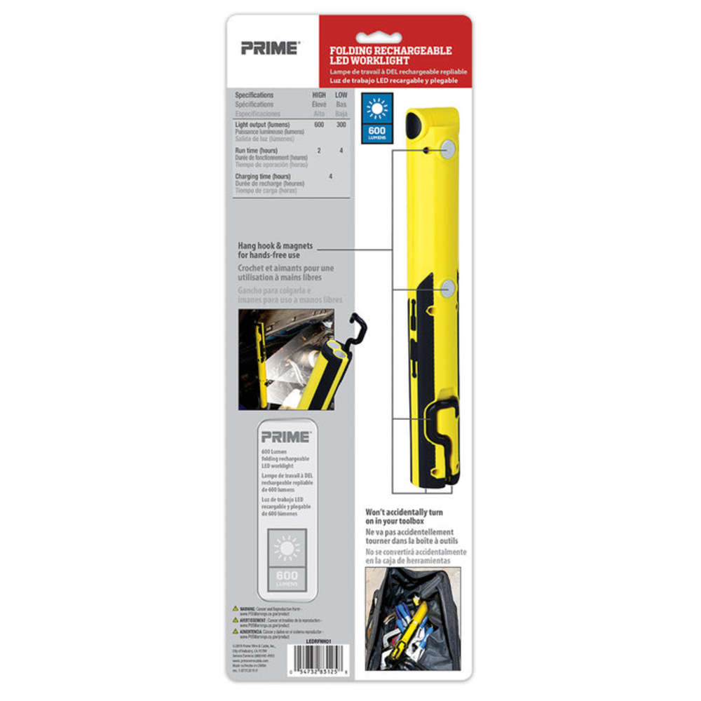 Prime LED Folding Work Light 600 Lumen Rechargeable - Ascmtools