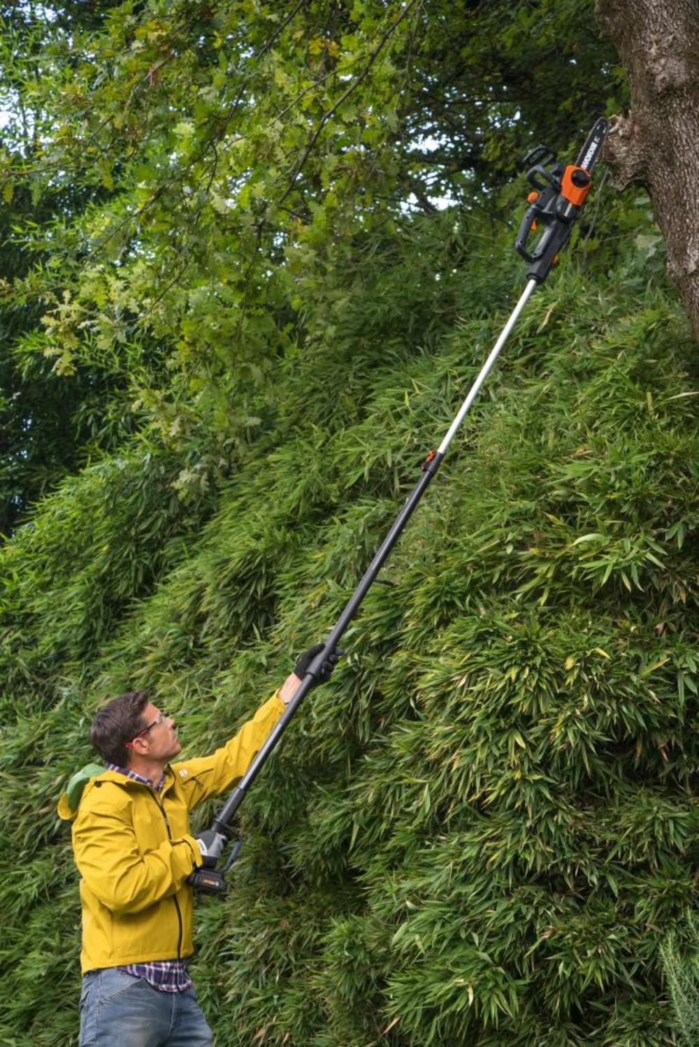 Worx POWER SHARE 20-Volt 10in. Cordless Pole Saw with 10 ft Extension and Detachable Chain Saw (Battery and Charger Included) - Ascmtools