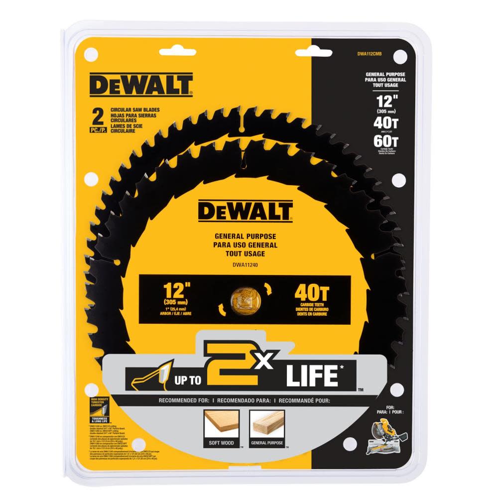 DEWALT 12″ 40T & 60T Circular Saw Blades 2pk - Ascmtools