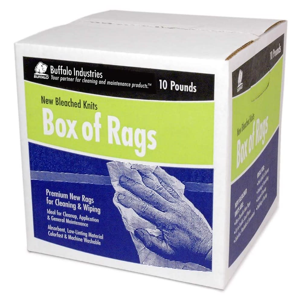 Buffalo Industries New Bleached Knits Cloth Rag 10 Lb Box - Ascmtools