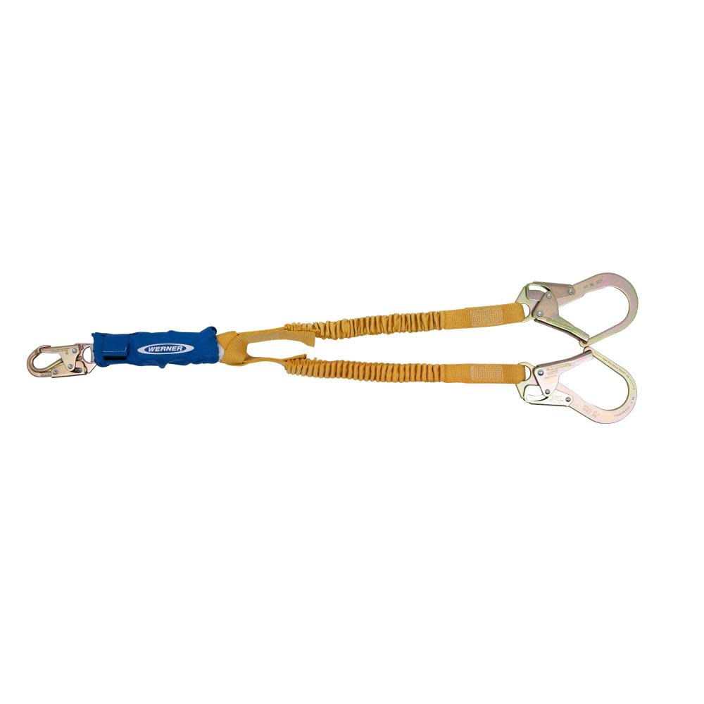 Werner 6ft DeCoil Stretch Twinleg Lanyard (DCELL Shock Pack Elastic Web Snap Hook Rebar Hook) - Ascmtools
