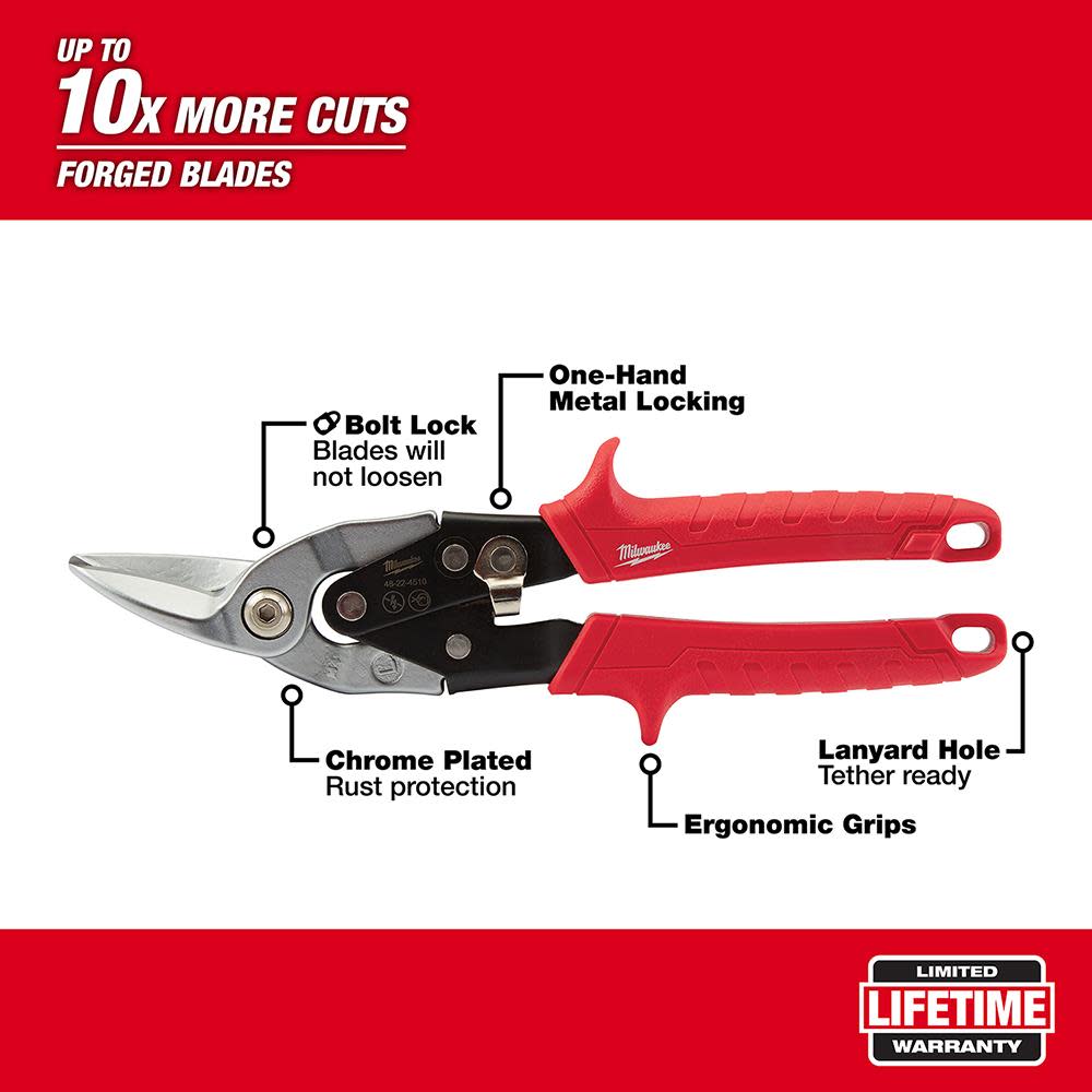 Milwaukee Left Cutting Aviation Snips - Ascmtools