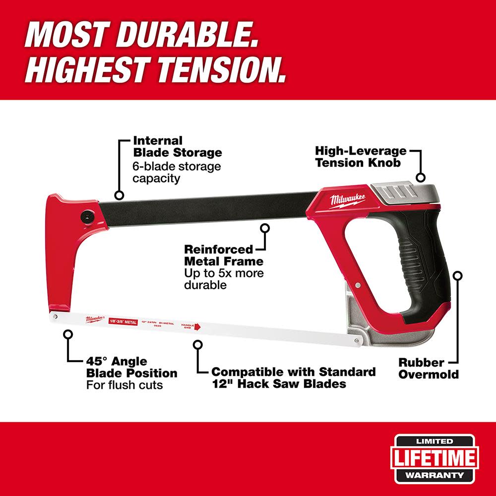 Milwaukee 12 in. High Tension Hacksaw - Ascmtools