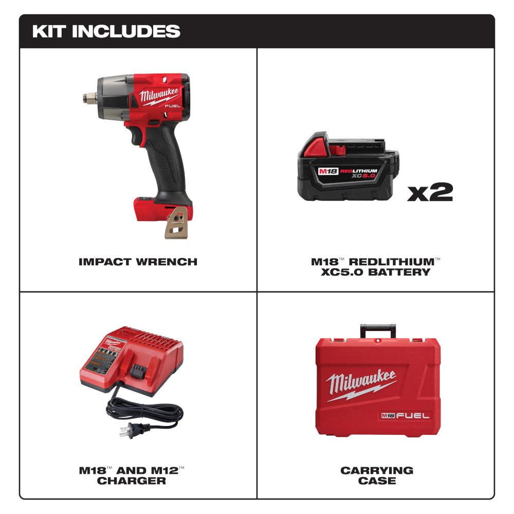 Milwaukee M18 FUEL 1/2 Mid-Torque Impact Wrench with Friction Ring Kit - Ascmtools