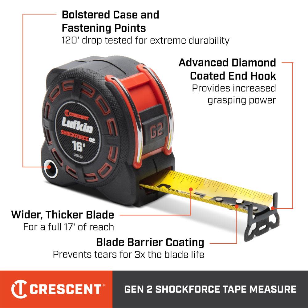 Crescent Shockforce G2 Tape Measure 1 1/4″ x 16′ - Ascmtools