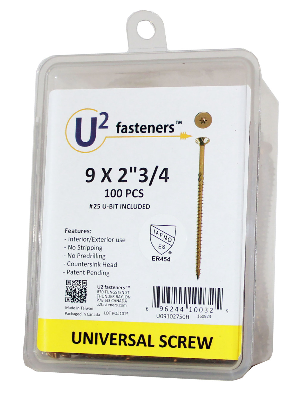 U2 Fasteners Universal Screw #9 X 2 3/4″ 100pk - Ascmtools