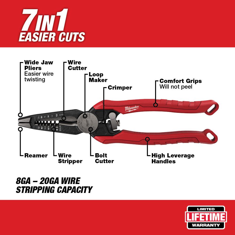 Milwaukee 7IN1 High-Leverage Combination Pliers - Ascmtools