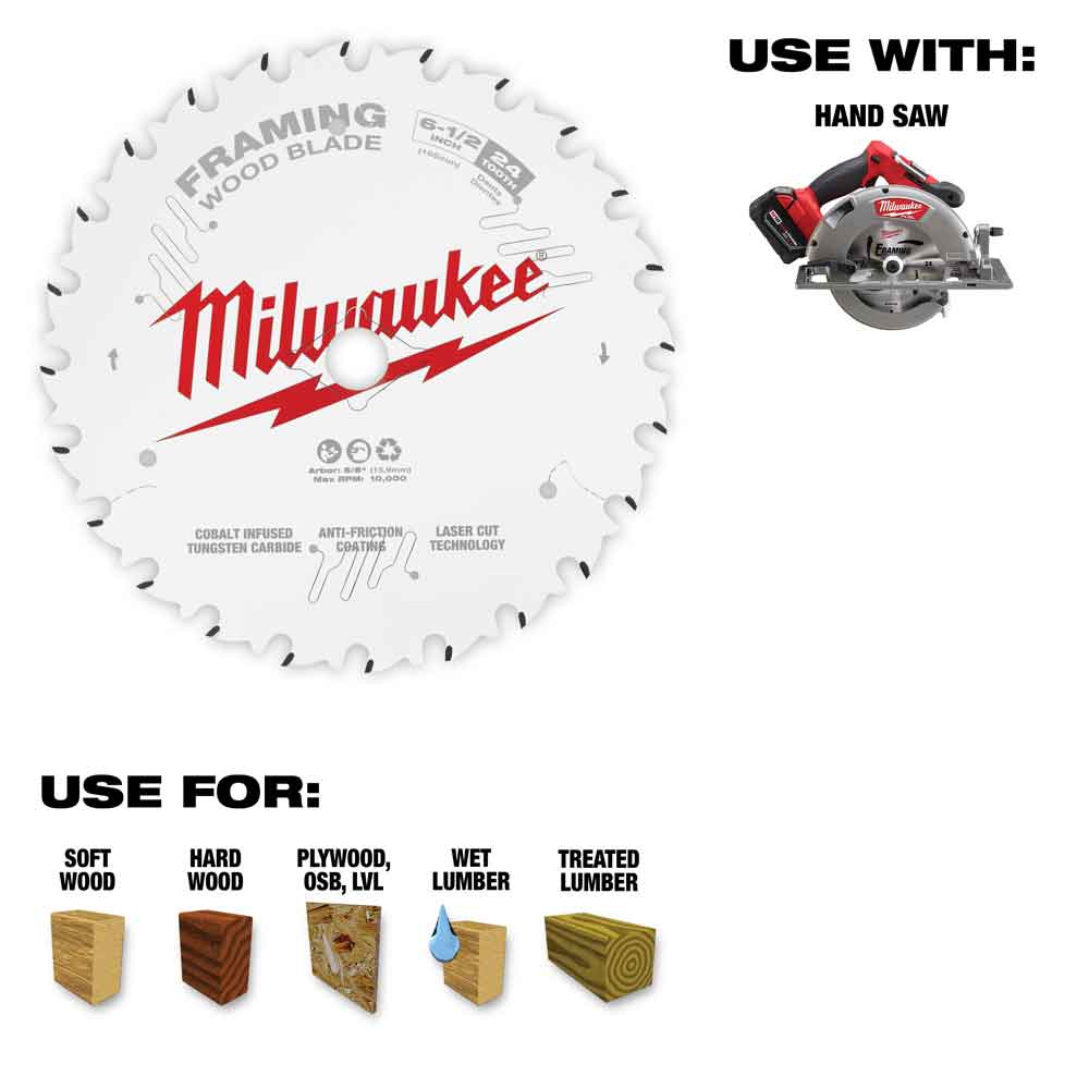 Milwaukee 6-1/2 in. 24T Framing Circular Saw Blade - Ascmtools