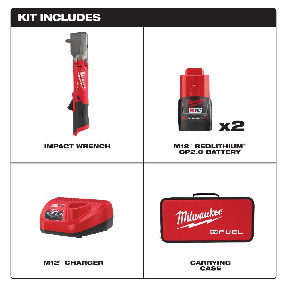 Milwaukee M12 FUEL 3/8″ Right Angle Impact Wrench Kit - Ascmtools