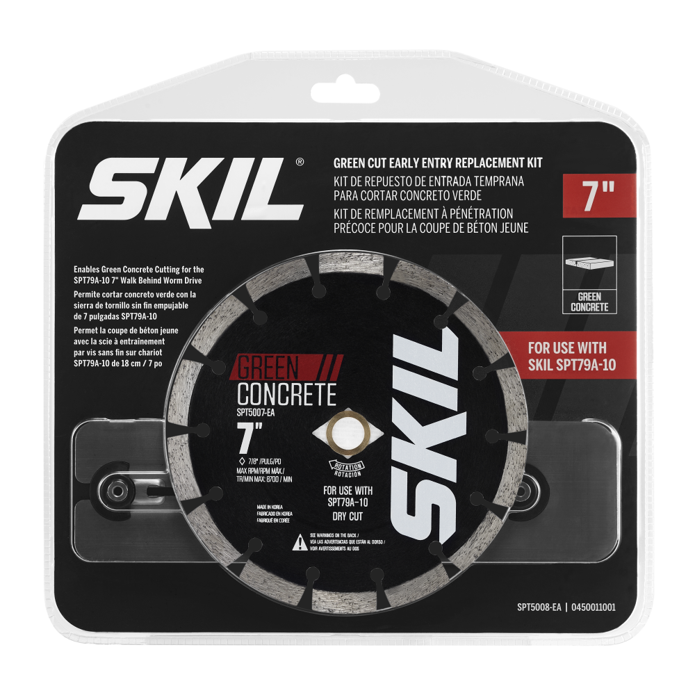 SKIL Stainless Steel Compression Skid Plate with Anti-spalling Slot 7″ Segmented Green Cutting Concrete Blade - Ascmtools
