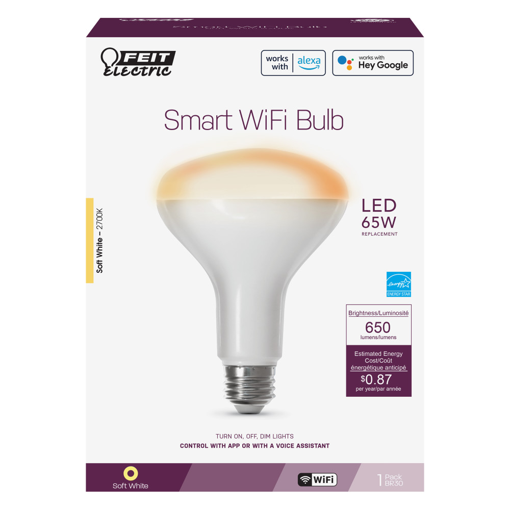 Feit Electric 65W BR30 Alexa Google Smart WiFi LED Bulb 1pk - Ascmtools