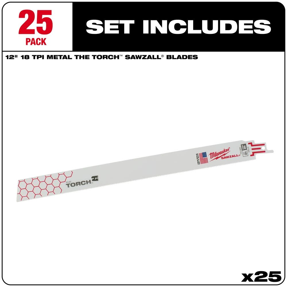 Milwaukee 12 in. 18 TPI THE TORCH SAWZALL Blade 25PK - Ascmtools