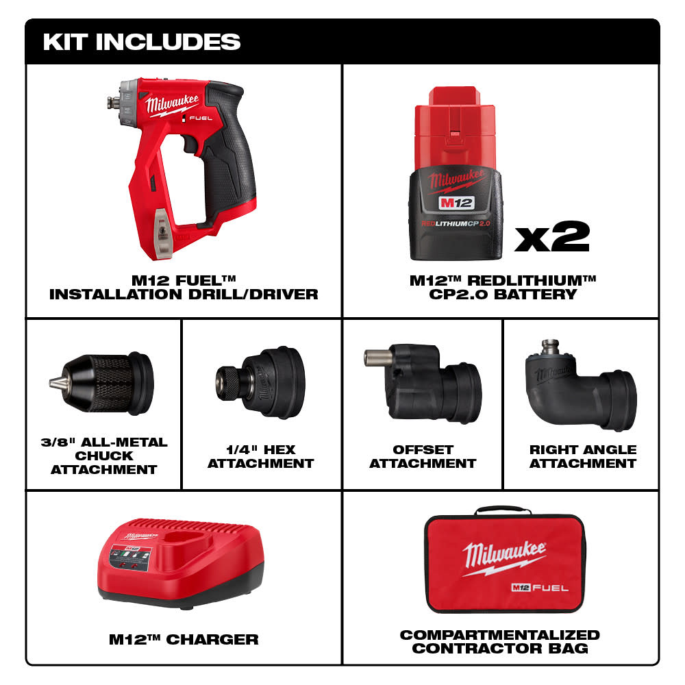 Milwaukee M12 FUEL Installation Drill/Driver Kit - Ascmtools