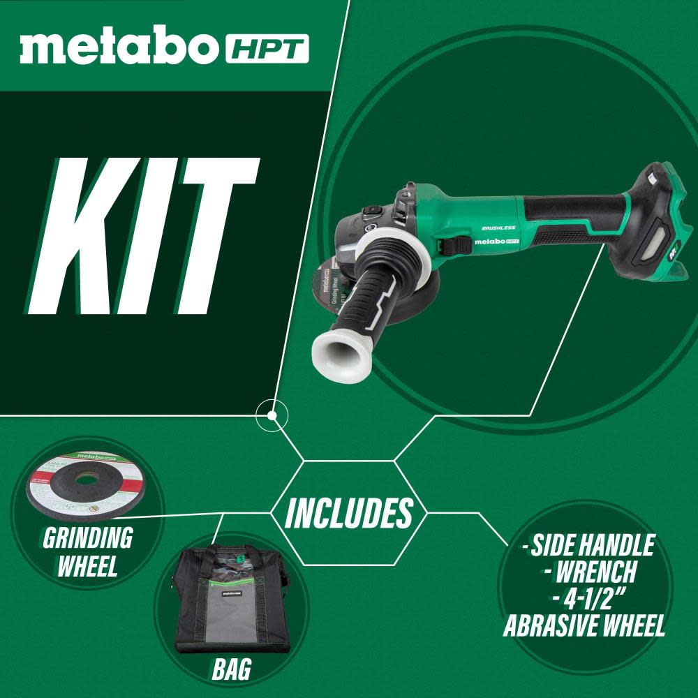 Metabo HPT 36V MultiVolt 4-1/2″ Disc Angle Grinder, Slide Switch (Tool Body Only) - Ascmtools