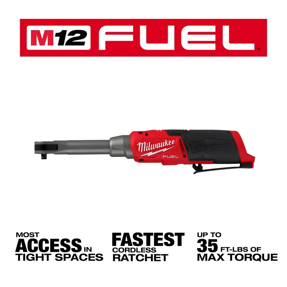 Milwaukee M12 FUEL 1/4″ Extended Reach High Speed Ratchet Bare Tool - Ascmtools