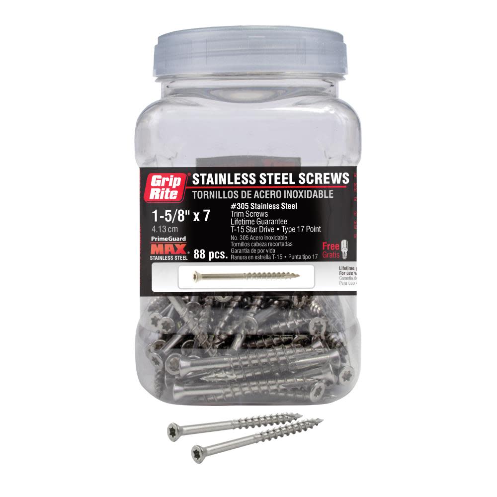 Grip Rite PrimeGuard Max PrimeGuard Max 88Ct Trim Screw Stainless 2-1/4 in Star Drive Head - Ascmtools