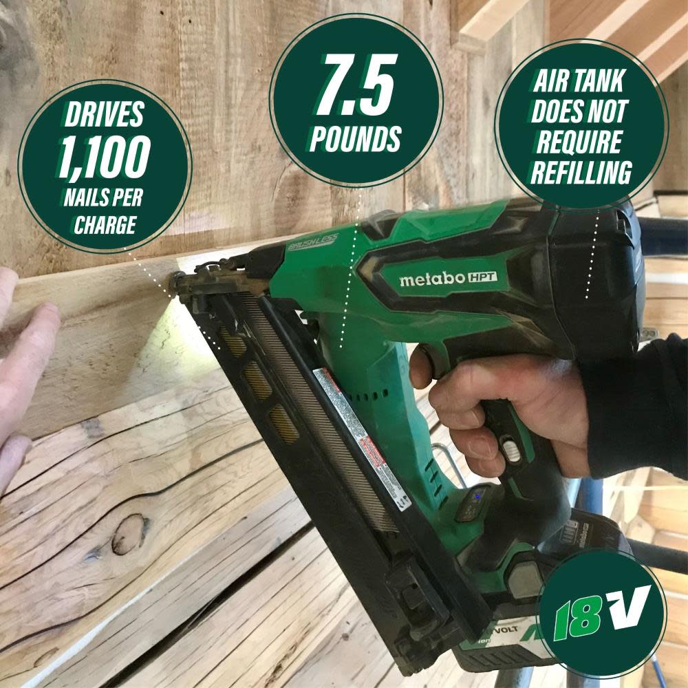 Metabo HPT 2-1/2 In. 18V Brushless Lithium Ion 15 Gauge Angled Finish Nailer - Ascmtools