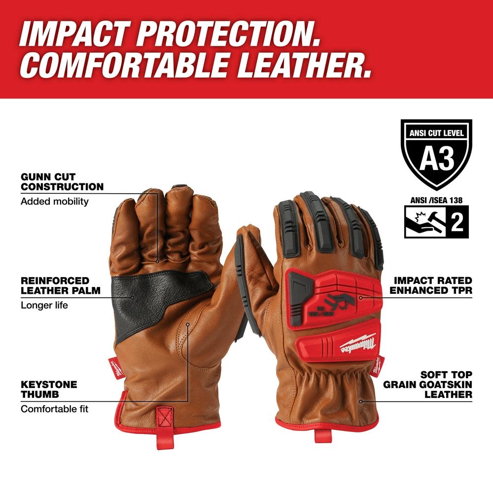 Milwaukee Impact Cut Level 3 Gloves Goatskin Leather - Ascmtools