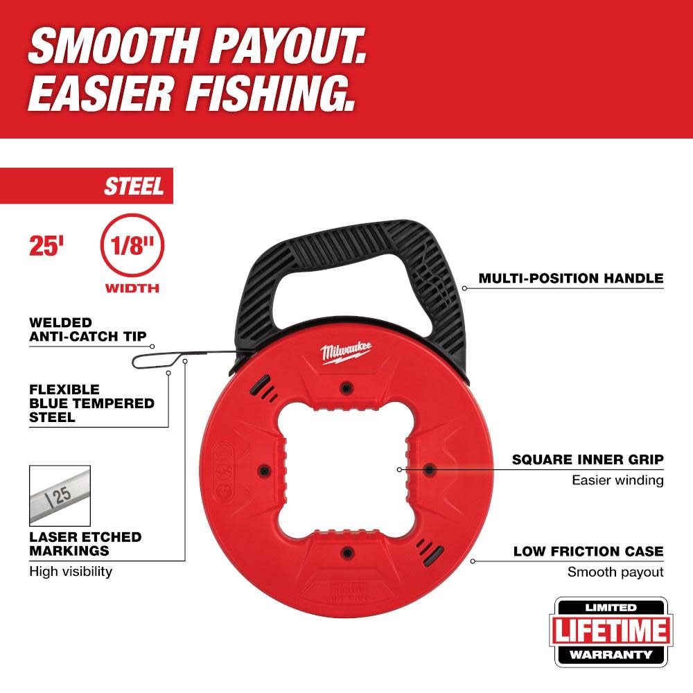 Milwaukee 25 Ft. 1/8 in. Steel Fish Tape - Ascmtools