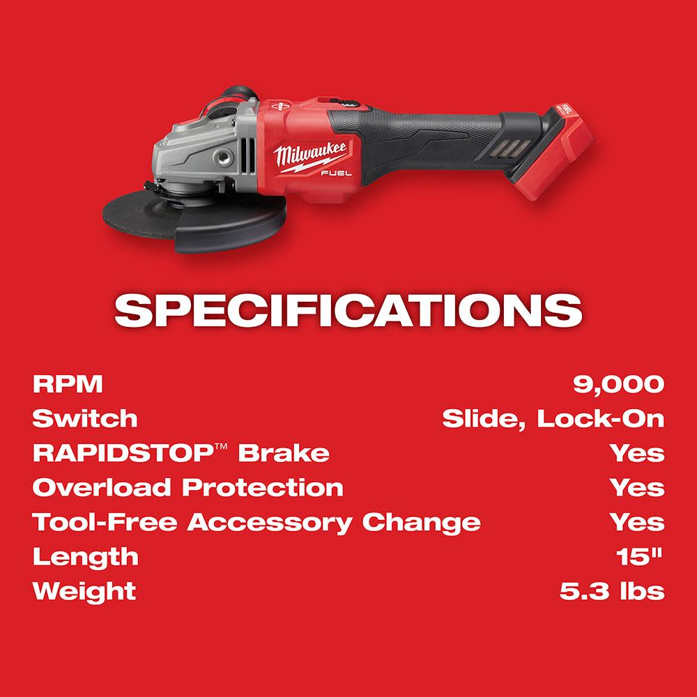 Milwaukee M18 FUEL 4-1/2 in.-6 in. Lock-On Braking Grinder with Slide Switch Kit - Ascmtools