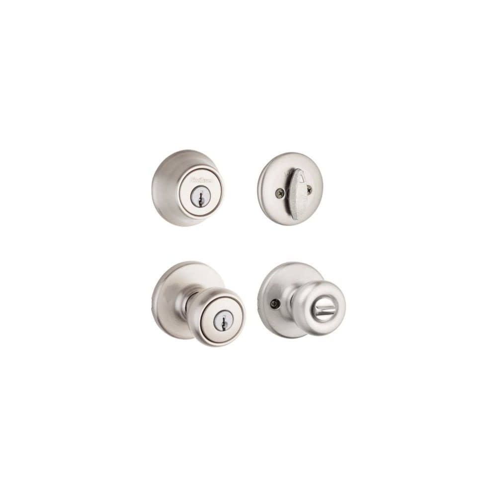 Kwikset Satin Nickel Tylo Door Knob & Single Cylinder Deadbolt Set - Ascmtools