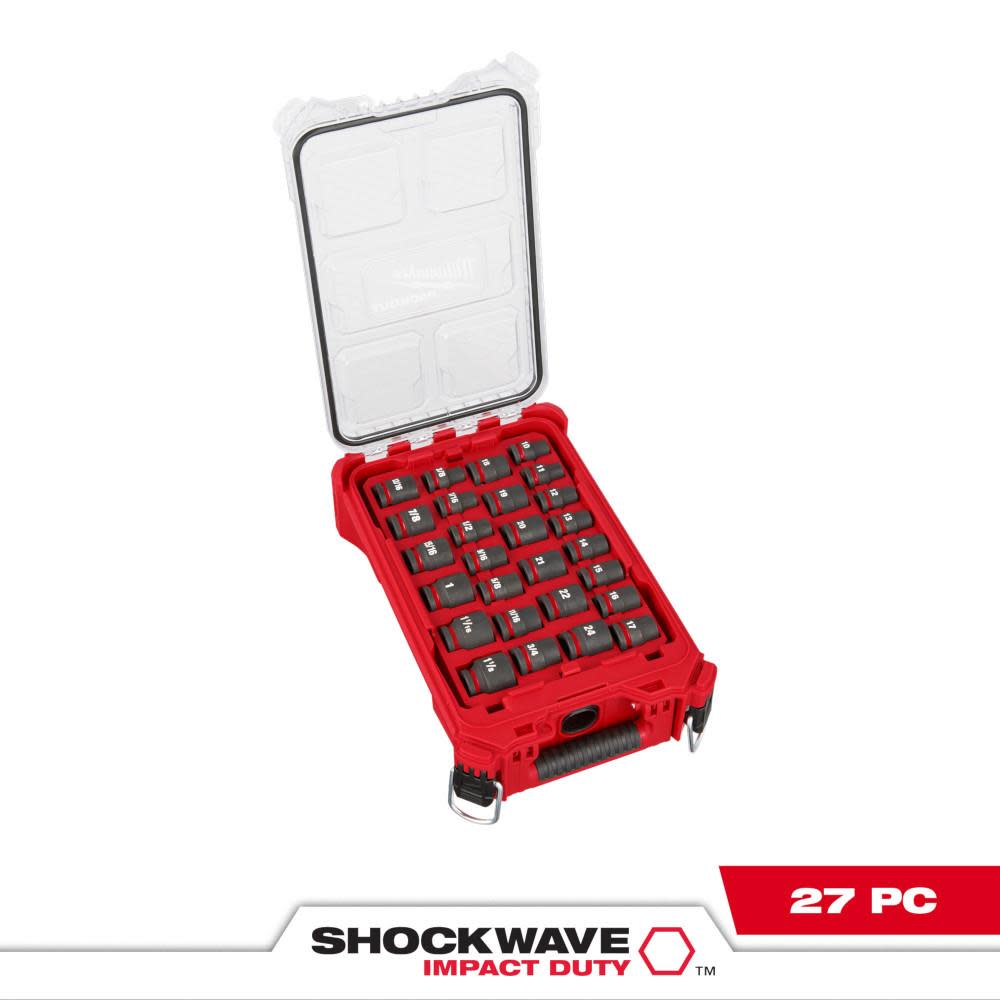 Milwaukee SHOCKWAVE Impact Duty Socket 1/2 Dr 27pc SAE/MM PACKOUT Set - Ascmtools
