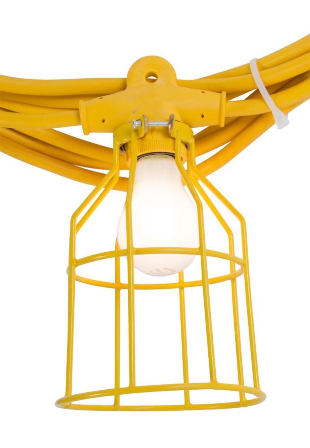 Bergen Industries 50 ft. 12/3 SJTW 5-Metal Cage Temporary Work Light Stringer 15A Male/Female Ends Yellow - Ascmtools