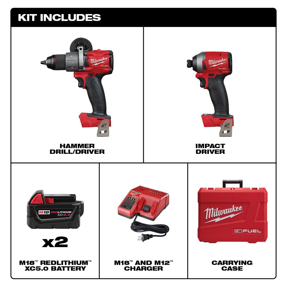 Milwaukee M18 FUEL 2-Tool Hammer Drill/Impact Driver Combo Kit - Ascmtools