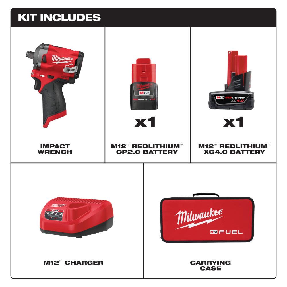 Milwaukee M12 FUEL Stubby 1/2 in. Impact Wrench Kit - Ascmtools