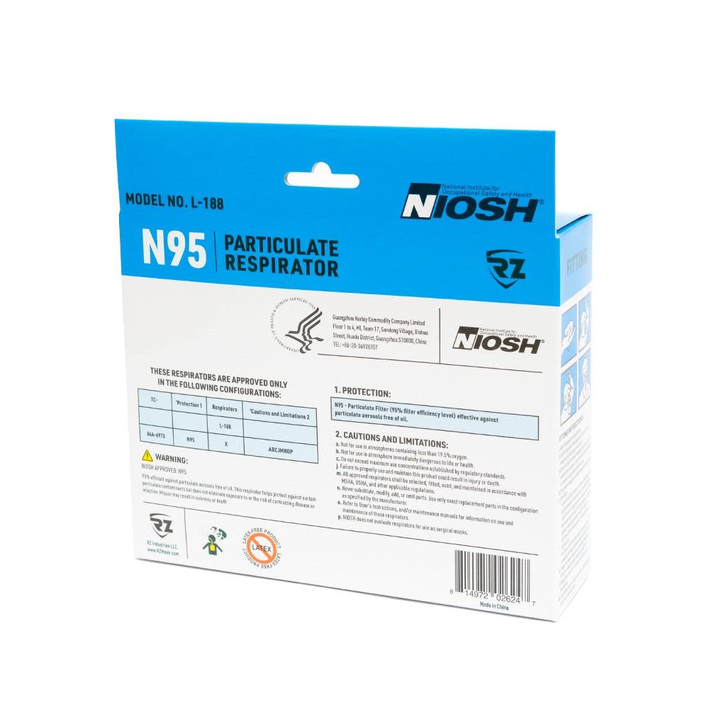 RZ Mask N95 Respirator Mask Folding Disposable 5pk - Ascmtools