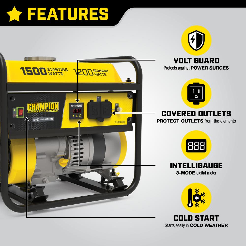 Champion Power Equipment 1200-Watt Multi-Purpose Portable Generator with Cold Start TechnologyEPA Certified and CARB Compliant - Ascmtools
