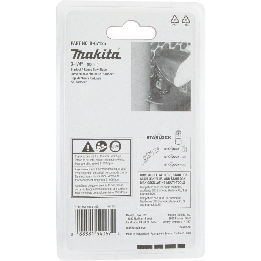 Makita 3-1/4″ Starlock Round Saw Blade (BiM-TiN) 18TPI - Ascmtools