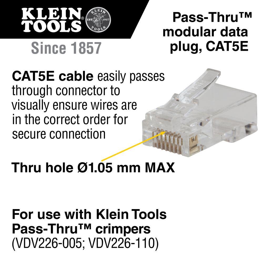 Klein Tools Pass-Thru Data Plug CAT5E 50 Pk - Ascmtools