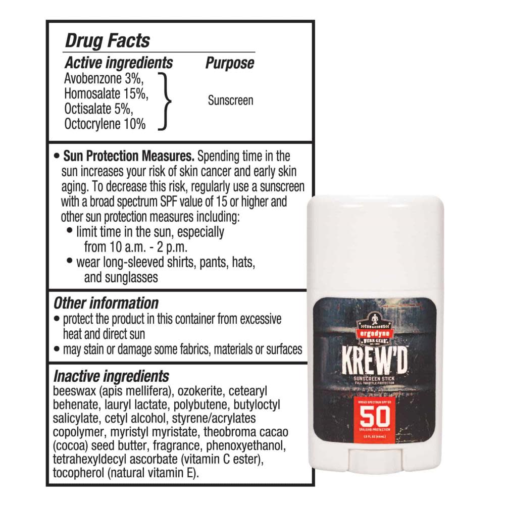 Ergodyne Single Sunscreen Stick SPF 50 1.5oz - Ascmtools