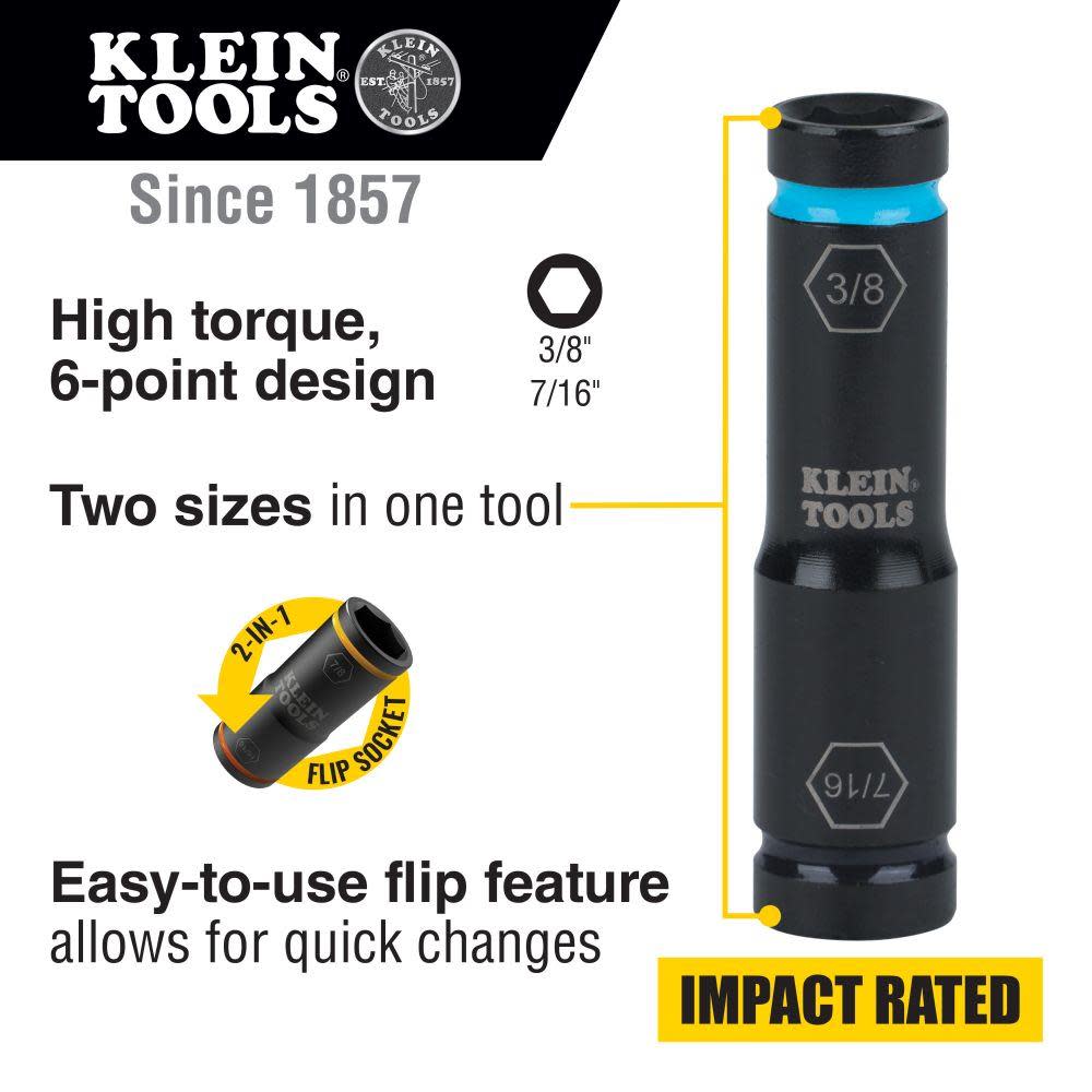Klein Tools Flip Impact Socket 7/16″ X 3/8″ - Ascmtools