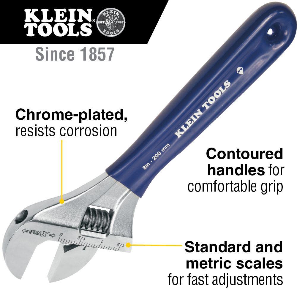 Klein Tools 8In Wide Jaw Adjustable Wrench - Ascmtools