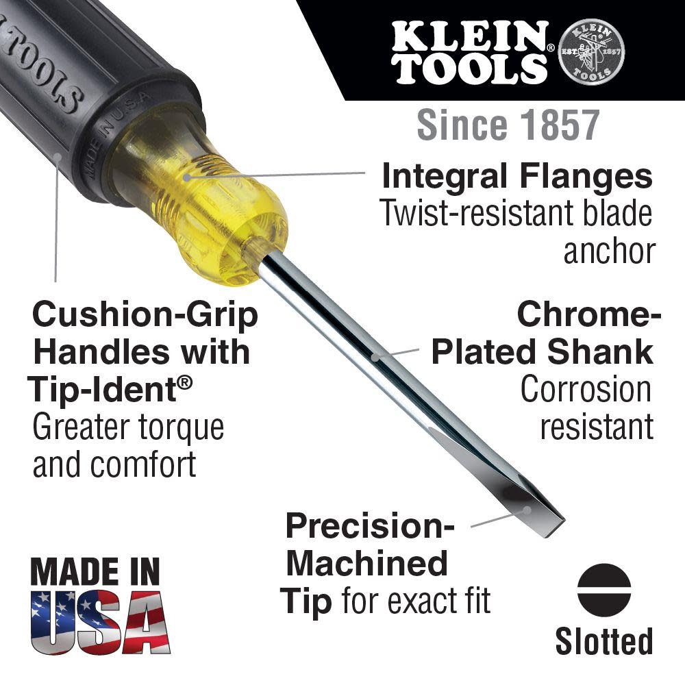 Klein Tools 1/4 In. x 8 In. Round Shank Cabinet Tip Screwdriver - Ascmtools