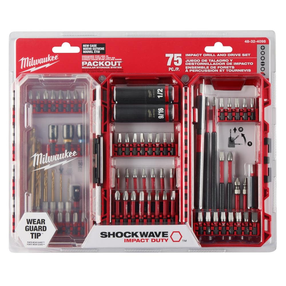 Milwaukee SHOCKWAVE Impact Duty Drill Drive & Fasten Set 75pc - Ascmtools