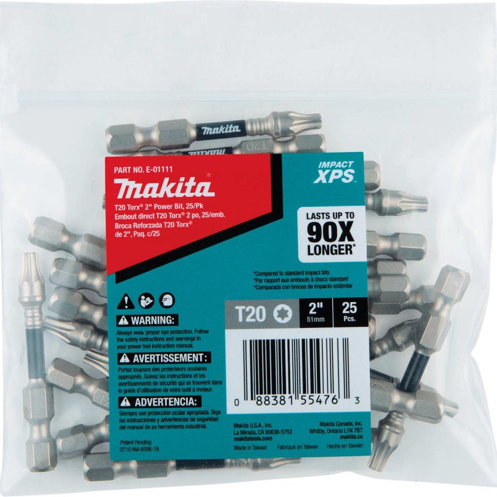 Makita Impact XPS T20 Torx 2″ Power Bit – 25 Pack - Ascmtools